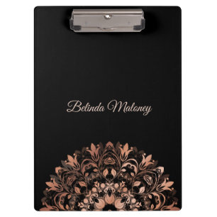 Carpeta De Pinza Rosa Gold Black Floral Mandala