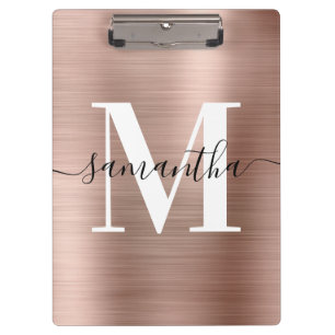 Carpeta De Pinza Rosa oro Monograma Firma Hoja Brillante 