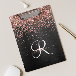 Carpeta De Pinza Rosa personalizado Purpurina de oro Monograma de e