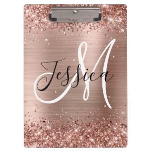 Carpeta De Pinza Rosa Purpurinoso Relieve metalizado dorado Monogra