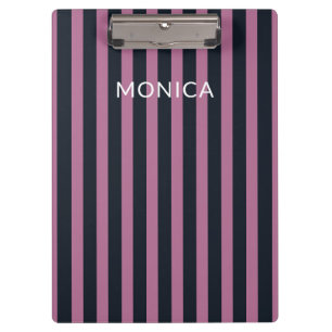 Carpeta De Pinza rosa rayado   nombre personalizado de marina