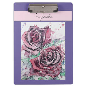 Carpeta De Pinza Rosa Roja Rosas Flor Acuarela Floral Arte Púrpura