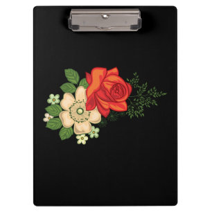 Carpeta De Pinza Rosa Roja y Margaritas Fondo Negro
