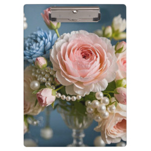 Carpeta De Pinza Rosa rosa delicada con perla en jarrón