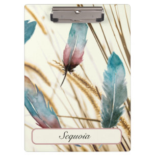 Carpeta De Pinza Rosa Turquesa Pluma Arte Nombre Personalizado Prof