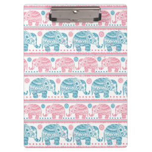 Carpeta De Pinza Rosa y modelo étnico verde azulado del elefante