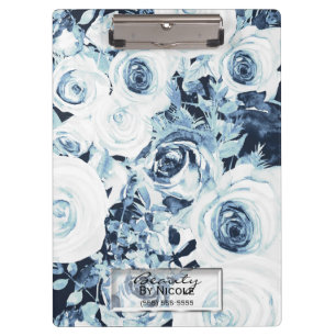 Carpeta De Pinza Rosas Azules y Blancas Glam Floral Moderno Persona