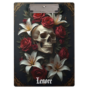 Carpeta De Pinza Rosas de cráneo y lirios