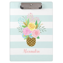 Carpeta De Pinza Rosas de piña Bouquet Rayas turquesas rosas