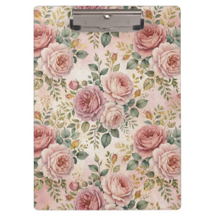 Carpeta De Pinza Rosas Polvo de Rosa Encanto Elegante Verde Salvia 