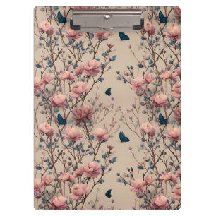 Carpeta De Pinza Rosas primaverales vintage con mariposas azules
