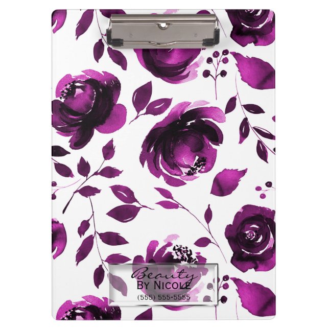 Carpeta De Pinza Rosas púrpura Floral de vidrio botánico personaliz (Anverso)