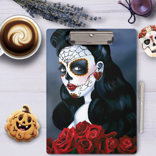 Carpeta De Pinza Rosas Rojas Elegantes Cráneo de Azúcar Gótico Muje