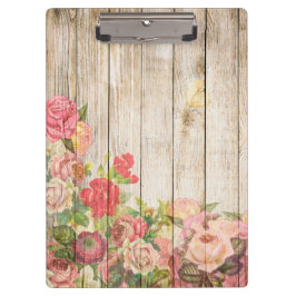 Carpeta De Pinza Rosas Románticas Rústicas Vintage de Madera