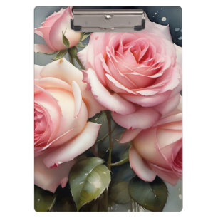 Carpeta De Pinza rosas rosa claro bonito jardín acuarela pintura