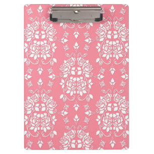 Carpeta De Pinza Rosas rosadas y blancas Patrón floral de damasco