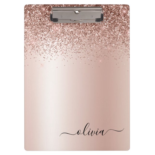 Carpeta De Pinza Rose Gold - Rosa Clavel Glitter Metal Monograma No (Anverso)