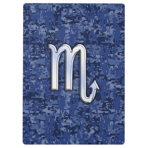 Carpeta De Pinza Rótulo cromado Scorpio Zodiac en camo azul marino