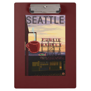 Carpeta De Pinza Rótulo del mercado del lugar de SeattlePike y