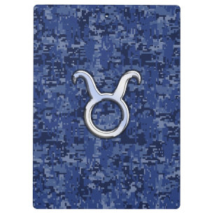 Carpeta De Pinza Rótulo Taurus Zodiac en camuflaje digital azul