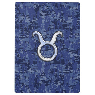Carpeta De Pinza Rótulo Taurus Zodiac en camuflaje digital azul