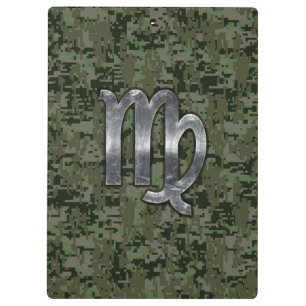 Carpeta De Pinza Rótulo Virgo Zodiac en Camo Digital Verde