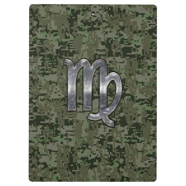 Carpeta De Pinza Rótulo Virgo Zodiac en camo digital verde oliva (Reverso)