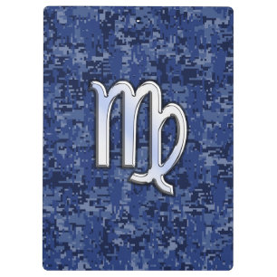 Carpeta De Pinza Rótulo Virgo Zodiac en camuflaje digital azul de l