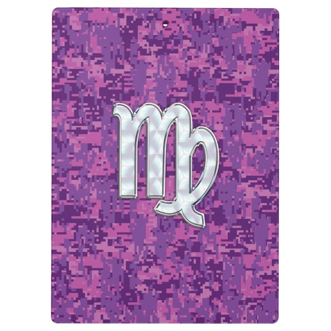 Carpeta De Pinza Rótulo Virgo Zodiac en camuflaje digital rosado (Reverso)