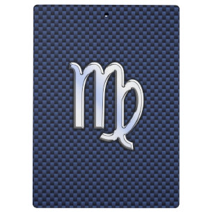 Carpeta De Pinza Rótulo Virgo Zodiac sobre fibra de carbono azul de