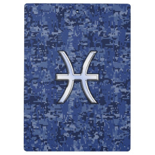 Carpeta De Pinza Rótulo Zodiac de Pisces en camuflaje digital azul