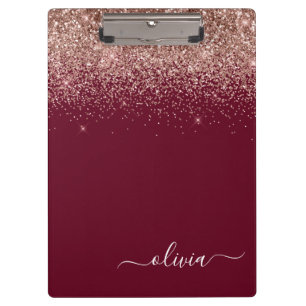 Carpeta De Pinza Rubí Rosa Dorado Rubor Brillo Rosa Monograma