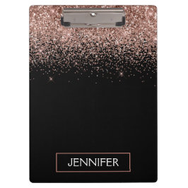 Carpeta De Pinza Rubor de oro rosa brillo monograma nombre femenino