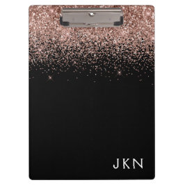 Carpeta De Pinza Rubor de oro rosa negro brillo monograma femenino
