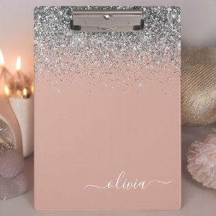 Carpeta De Pinza Rubor de oro rosa plateado brillo monograma femeni
