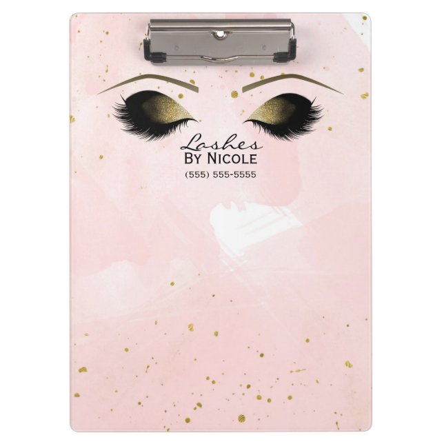 Carpeta De Pinza Rubor Pink & Gold Makeup Eyes Lashes Personalizado (Anverso)