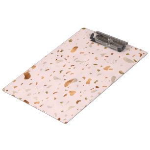 Carpeta De Pinza Rubor Terrazzo Rosa Con Cuadros De Cobre De Oro