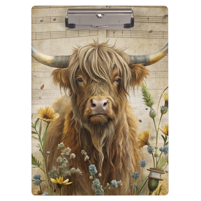 Carpeta De Pinza Rustic Highland Cow  (Anverso)