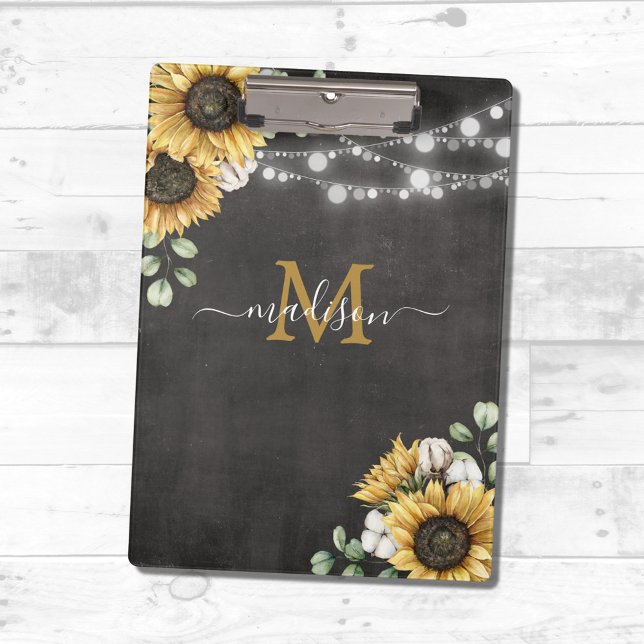 Carpeta De Pinza Rústico Elegante Girasol Eucalyptus Floral Negro (In situ)