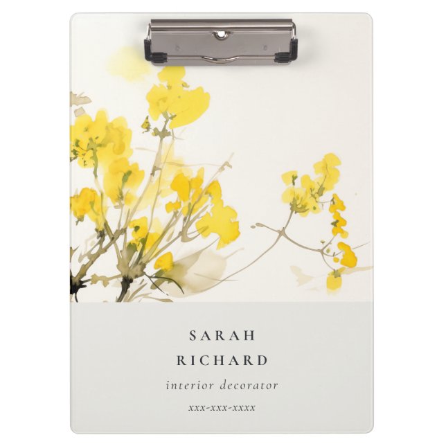 Carpeta De Pinza Rústico Yellow Wildflower Boho Floral Business (Anverso)