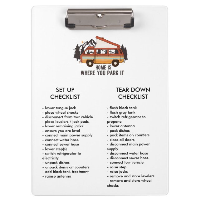 Carpeta De Pinza RV Trailer Editable Set and Tear Down Checklist (Anverso)