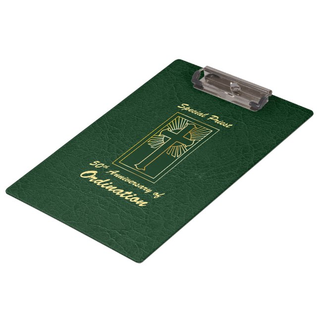 Carpeta De Pinza Sacerdote 50 Aniversario del cuero natural (Angular)