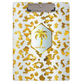 Carpeta De Pinza Safari Chic Luxe Gold & White Impresión de Animal
