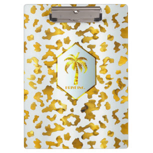 Carpeta De Pinza Safari Chic Luxe Gold & White Impresión de Animal