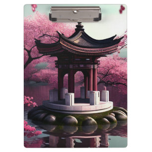 Carpeta De Pinza Sakura Cherry Blossom Garden Shrine Pond Japonés