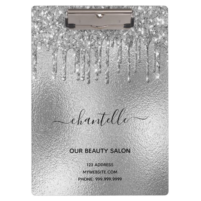 Carpeta De Pinza Salón de belleza purpurina plateado (Anverso)