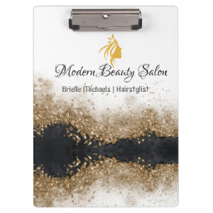 Carpeta De Pinza Salón de Estilista de Pelo Dorado y Negro