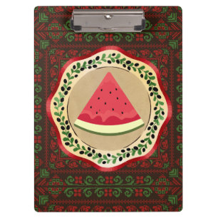 Carpeta De Pinza sandía en plato de oliva con tatreez palestino