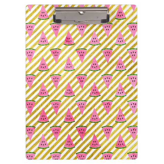 Carpeta De Pinza sandía rosa y patrón de verano de franja amarilla (Anverso)