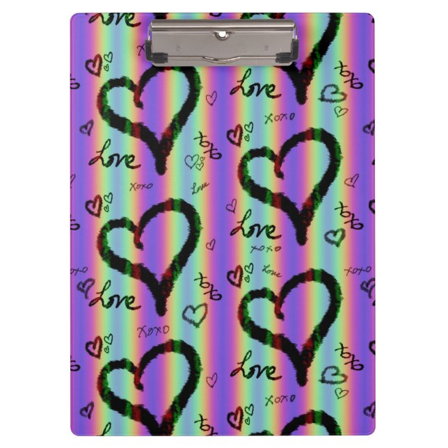 Carpeta De Pinza Scribble Love Xoxo Heart Stripe Clipboard (Anverso)